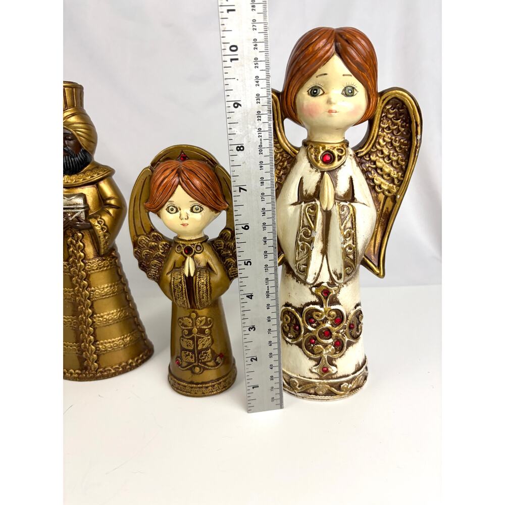 Lot of 6 Vintage Gold Painted‎ Three Wise Men Angels Nativity Chalkware MCM - Picture 8 of 11
